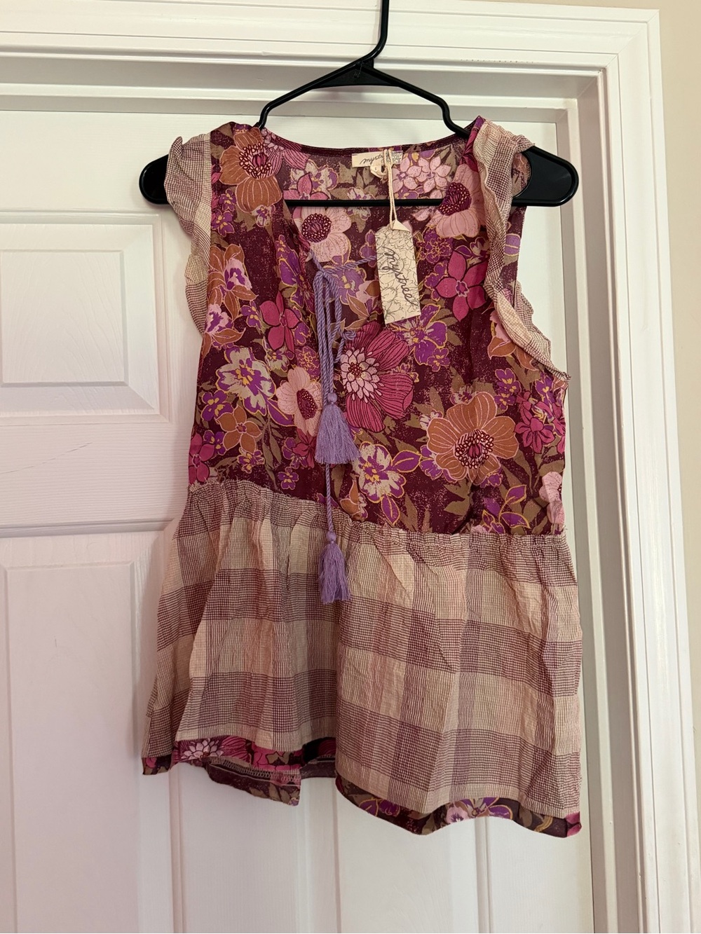Mystree Floral Tassel Sleeveless Camisole - Pink, Mauve, Beige